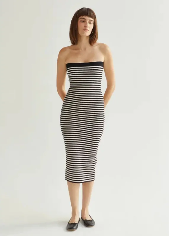 Krissa Stripe Tube Sweater Dress - Black