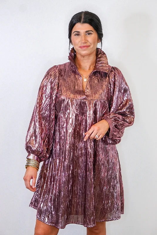 Mauve Shimmer Metallic Babydoll Dress