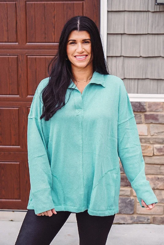 Weekend Perfection Mint Fleece Pullover