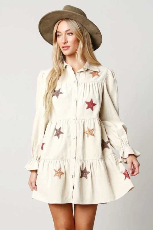 Shining Star Sand Corduroy Dress