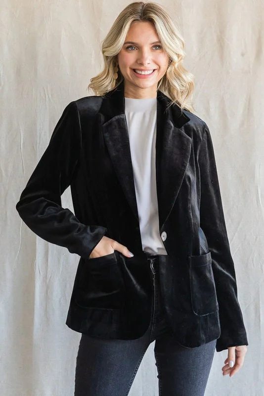 Trendy Glam Black Velvet Blazer