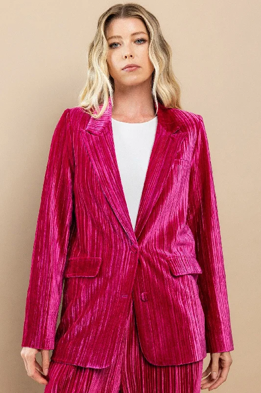 Velvet Dreams Fuchsia Pleated Blazer