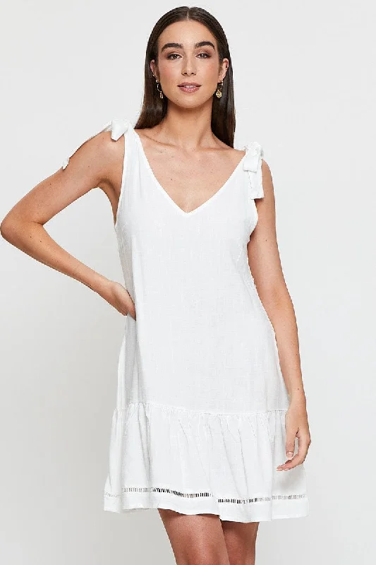 White Mini Dress V Neck