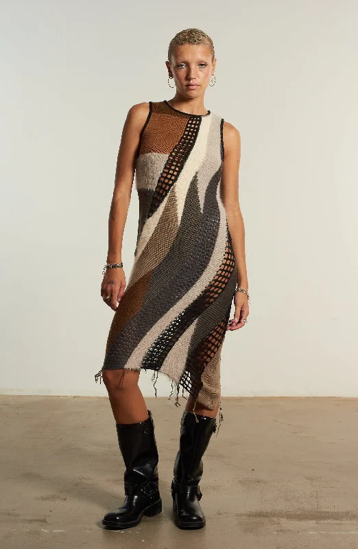 Crafted Patchwork Knit Midi Dress