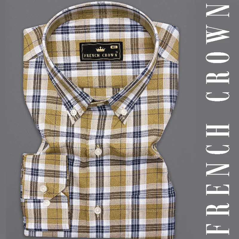 Driftwood Brown and Haiti Blue Twill Checkered Premium Cotton Shirt